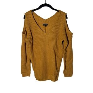 Ambiance Apparel Mustard Yellow Cold Shoulder Long Sleeve Knit Top Size Small